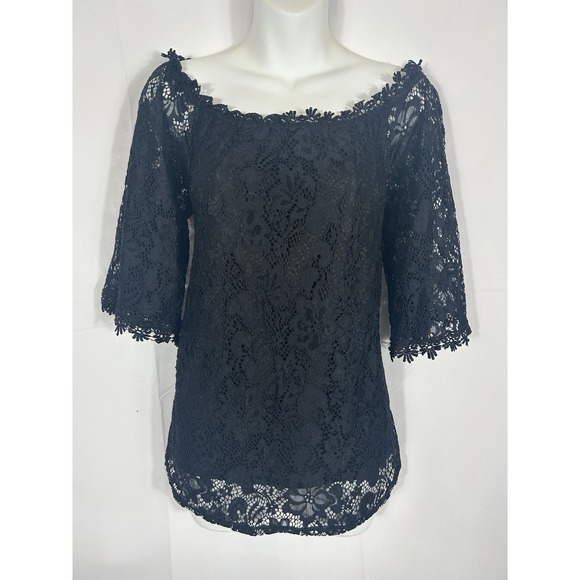 Miholl Black Crochet Lace Off Shoulder Top L Romantic Goth Coquette Whimsigoth - Picture 5 of 12